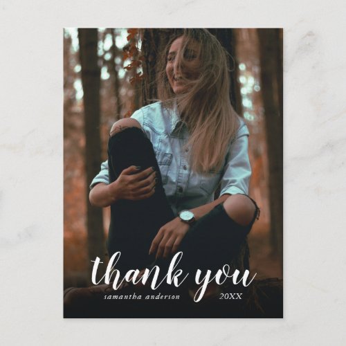 White Script Thank You Graduation Postcard