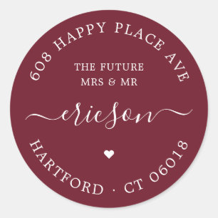 White Script The Future Wedding Return Address Classic Round Sticker