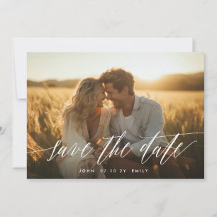 White Script Two Photo Save the Date Announcement