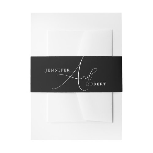 White Script Typography On Black Background Invitation Belly Band