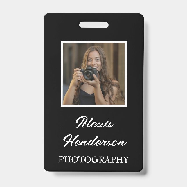 White Script Typography Photo Badge (Front)
