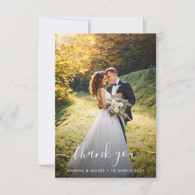 White Script Wedding Thank You Card (Front)