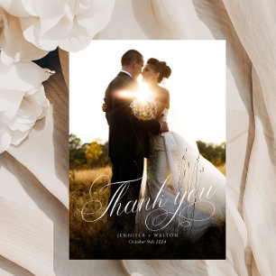 White Script Wedding Thank You Card