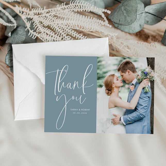 white script wedding thank you photo card (Creator Uploaded)