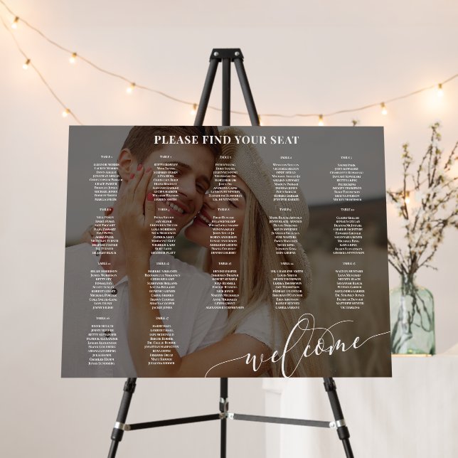 White Script Welcome Photo Wedding 17 Tables Foam Board (In Situ (Stand))