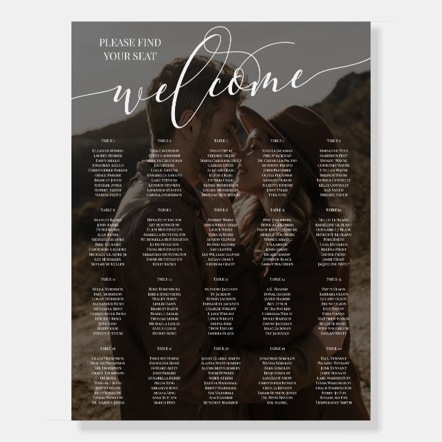 White Script Welcome Photo Wedding 20 Tables Foam Board (Front)