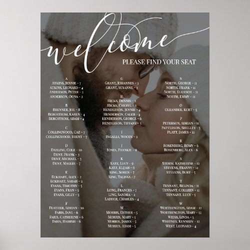 White Script Welcome Photo Wedding Seating Chart