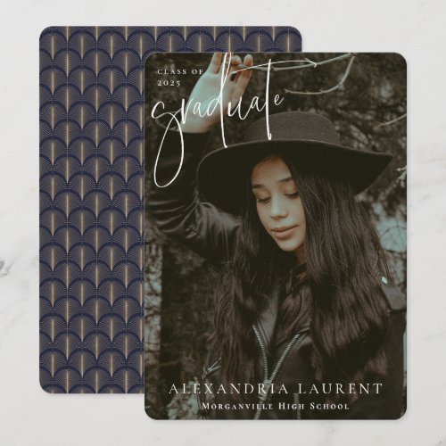 White Scripted Portrait Graduation Photo Announcement