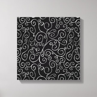 White Scrolling Curves on Black Canvas Print