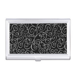 White Scrolling Curves on Black Case For Business Cards