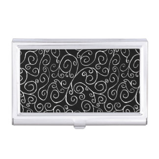 White Scrolling Curves on Black Case For Business Cards