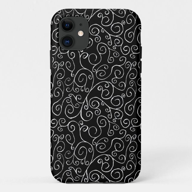 White Scrolling Curves on Black Case-Mate iPhone Case (Back)