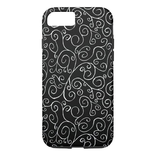 White Scrolling Curves on Black Case-Mate iPhone Case (Back)