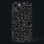 White Scrolling Curves on Black iPhone 13 Case<br><div class="desc">Hand-painted scrolling white curves meet and diverge in this all-over repeat design on a black background. The stylish painting is free flowing and decorative. 

 

 Watercolor painting,  scanned,  digitally enhanced. 
 Copyright © 2014 Claire E. Skinner. All rights reserved.</div>