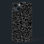 White Scrolling Curves on Black iPhone 13 Case<br><div class="desc">Hand-painted scrolling white curves meet and diverge in this all-over repeat design on a black background. The stylish painting is free flowing and decorative. 

 

 Watercolor painting,  scanned,  digitally enhanced. 
 Copyright © 2014 Claire E. Skinner. All rights reserved.</div>