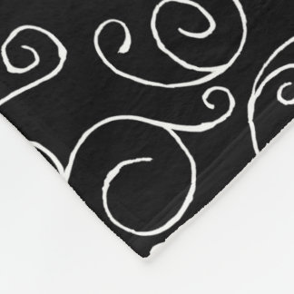 White Scrolling Curves on Black Fleece Blanket