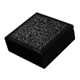 White Scrolling Curves on Black Jewelry Box