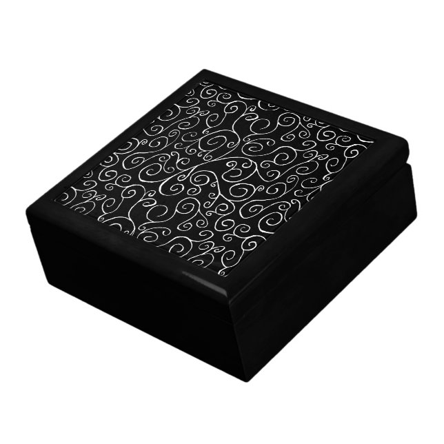 White Scrolling Curves on Black Jewelry Box (Side)