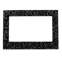 White Scrolling Curves on Black Magnetic Picture Frame