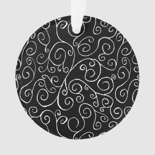 White Scrolling Curves on Black Ornament