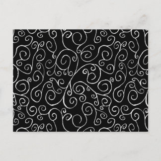 White Scrolling Curves on Black Postcard