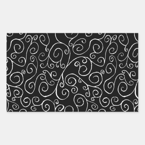 White Scrolling Curves on Black Rectangular Sticker