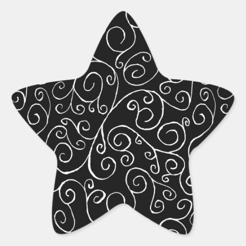 White Scrolling Curves on Black Star Sticker