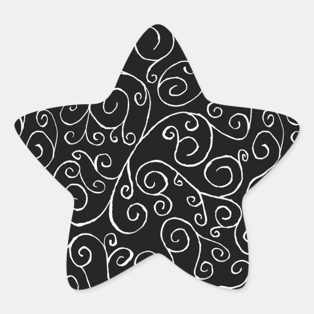 White Scrolling Curves on Black Star Sticker (Front)