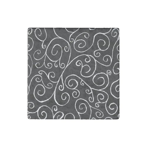 White Scrolling Curves on Black Stone Magnet