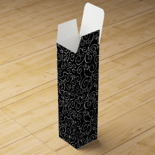 White Scrolling Curves on Black Wine Gift Box