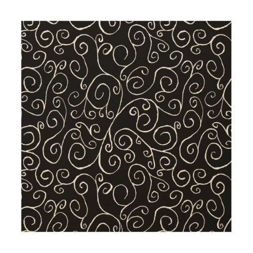 White Scrolling Curves on Black Wood Wall Decor