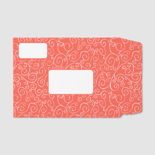 White Scrolling Curves on Coral Orange Envelope Mailers