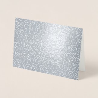 White Scrolling Curves on Silver Foil Card