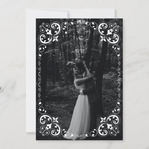 White Scrolling Photo Frame Wedding Thank You Holiday Card