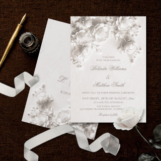 White Sculptured Flowers 3D Roses Wedding Invitation