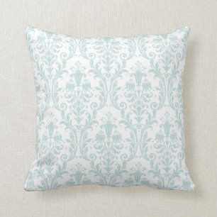 White Sea Foam Green Damask Floral Swirls 2 Throw Pillow