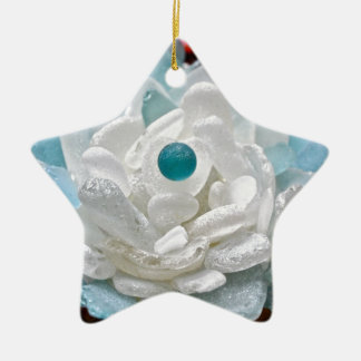 White Sea Glass Flower Ceramic Ornament