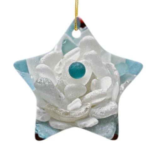 White Sea Glass Flower Ceramic Ornament
