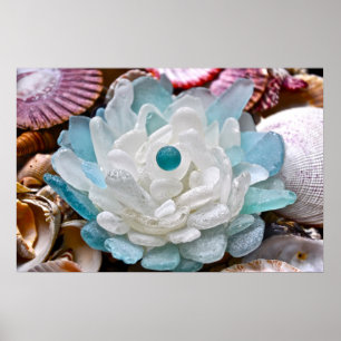White Sea Glass Flower Poster