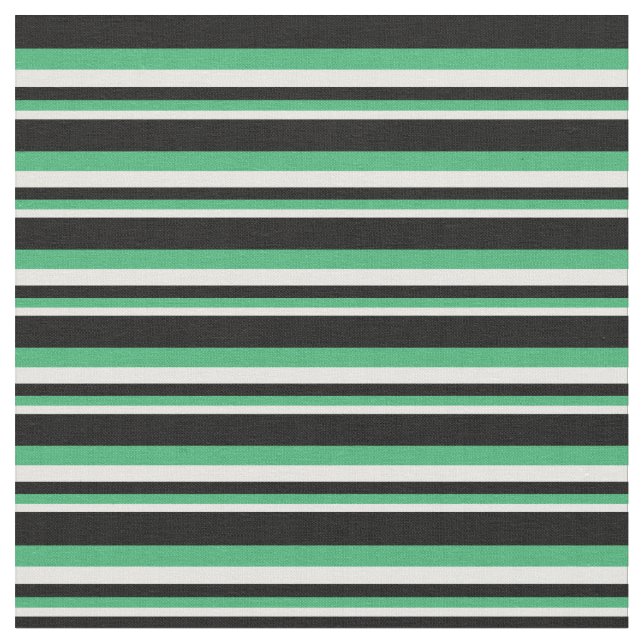 White, Sea Green & Black Colored Pattern Fabric (Close Up)