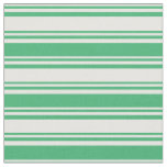 [ Thumbnail: White & Sea Green Lined/Striped Pattern Fabric ]