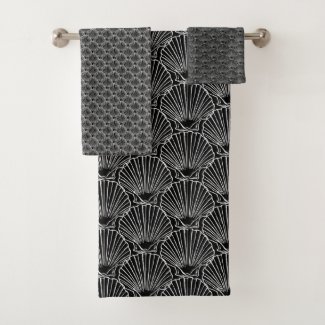 White Sea Shell Pattern Over Black  Beach House
