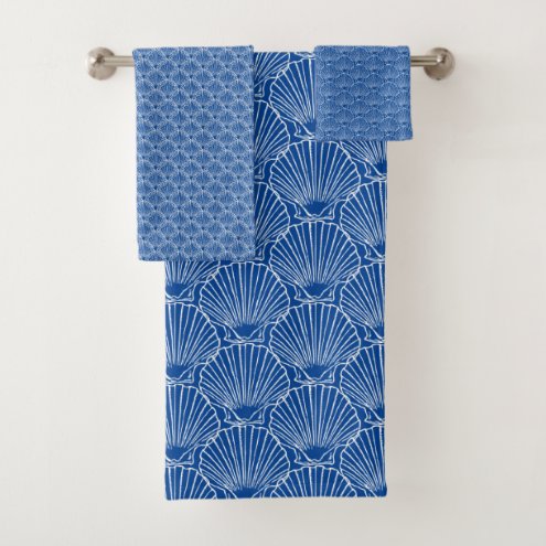 White Sea Shell Pattern Over Blue  Beach House