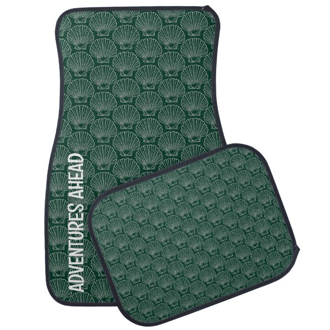 White Sea Shell Skeleton Pattern on Dark Green Car Floor Mat (Set)