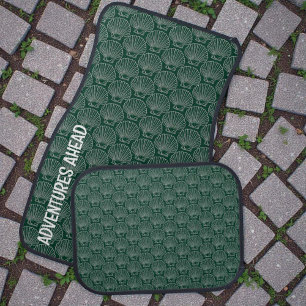White Sea Shell Skeleton Pattern on Dark Green Car Floor Mat