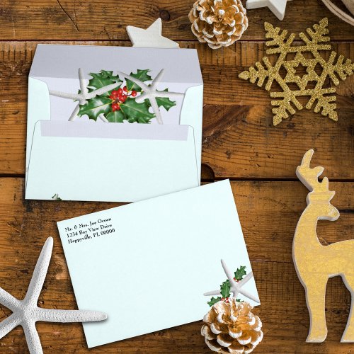 White Sea Star Christmas Holly Custom Envelope