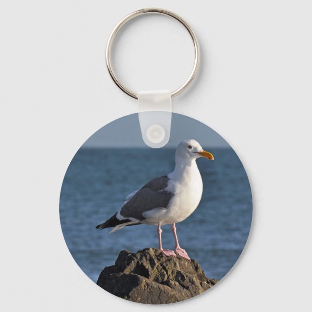 White seagull and ocean keychain (Front)