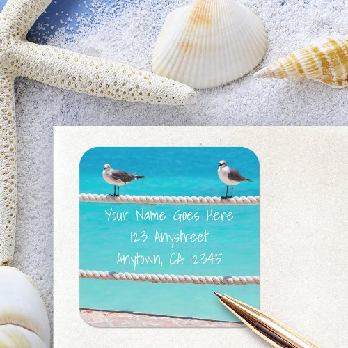 White seagull beach birds photo return address square sticker