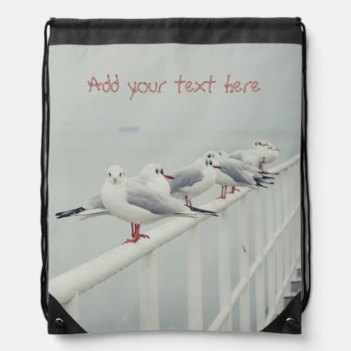 White seagull on a winter day drawstring bag
