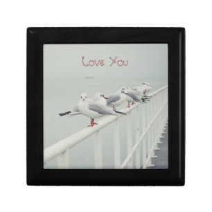 White seagull on a winter day gift box